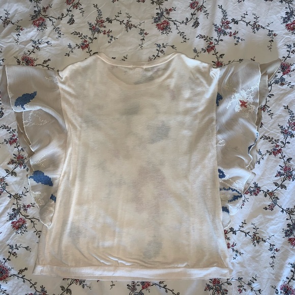 Anthropologie Tiny Embroidered flutter sleeve top - Picture 6 of 6